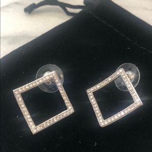 Open Square Cubic Zirconia Designer Earring,Boutique-NWT